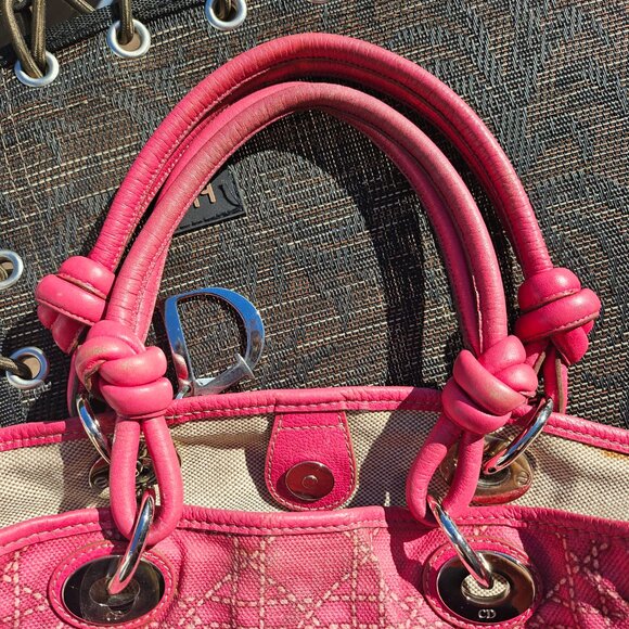 CHRISTIAN DIOR Coated Canvas Cannage Print Cherie Small Tote Pink - Picture 16 of 17